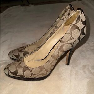 Coach Women’s Signature Brown Fabric Heels- Size 9.5 B